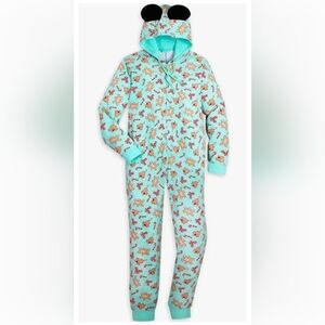 Mickey One Piece Pajamas Hooded W Ears PJs Union Suit adult large Peppermint nwt